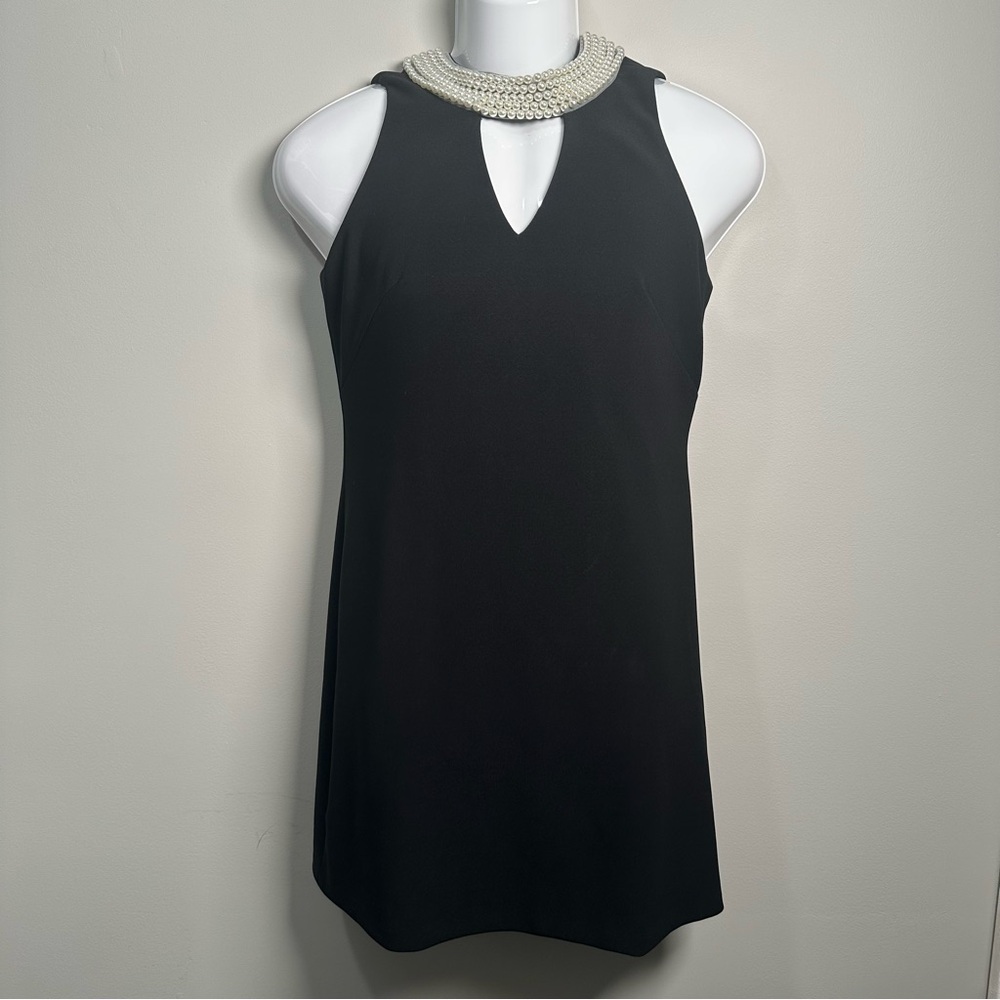 Just...Taylor Black Mini Dress with Pearl Collar